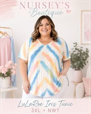 LuLaRoe Iris 3XL Pastel Tie Dye V Neck Tunic Top NWT